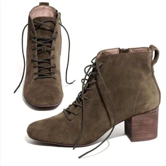 Madewell The Emilia Lace Up Side Zip Green Suede Granny Ankle Boots Booties 10 - Picture 1 of 13